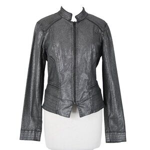White House Black Market $160 Sz 10 Silver Zipper Cotton Lyocell Moto Jacket